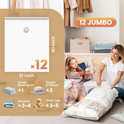 TAILI 8 Pack Vacuum Storage Bags, Jumbo Size (31×40 inch), Vacuum Seal Bags for Clothing, Bulky Bedding, Comforter, Blankets, Pillows, Space Saver Packing