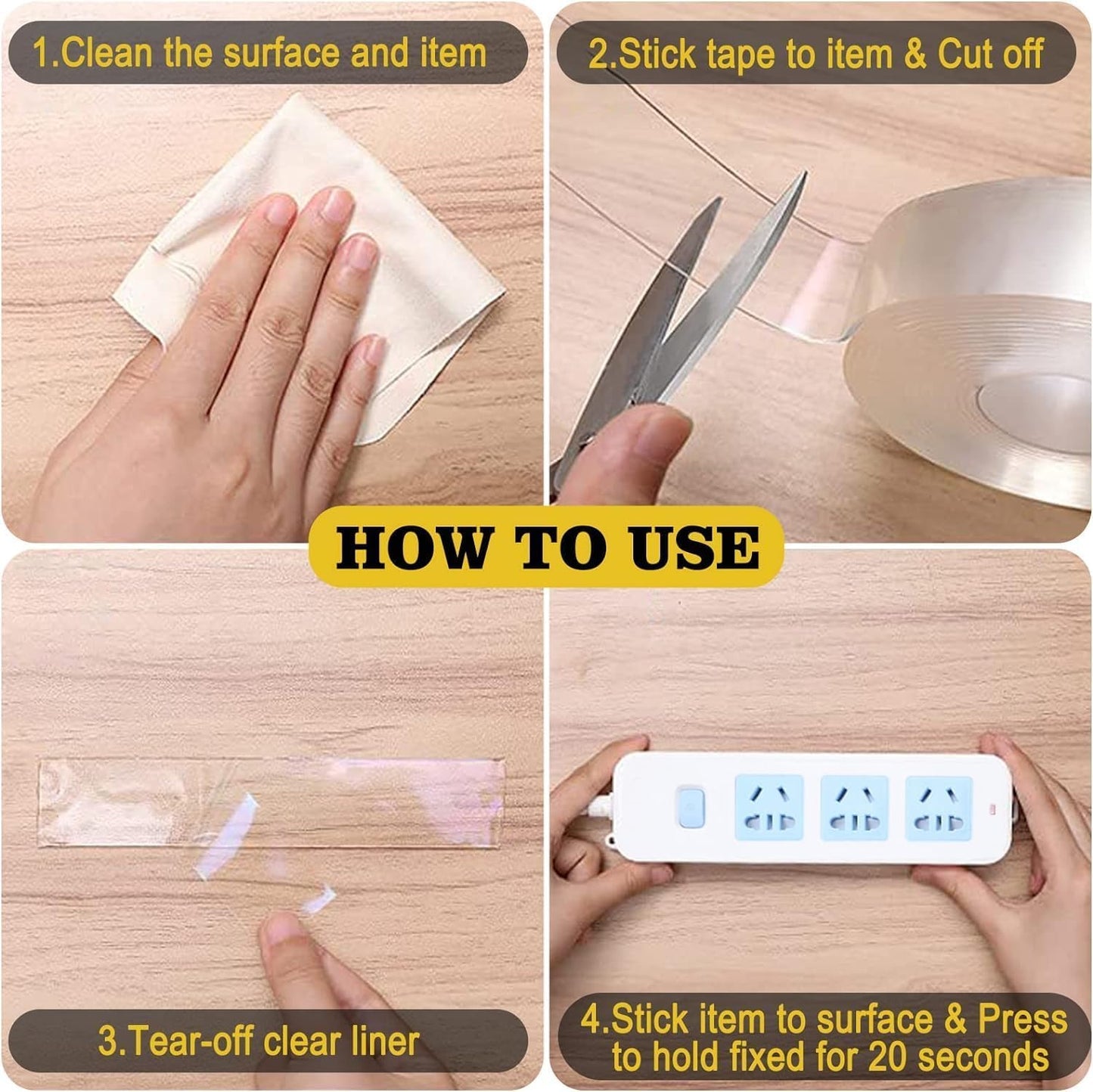 Heavy Duty Double Sided Tape/Nano Tape-Clear/No Residue Removable Mounting Tape for Walls, Bathroom, Mats, Picture Hanging/Adhesive Strips (20mm Width x 16.5 feet)