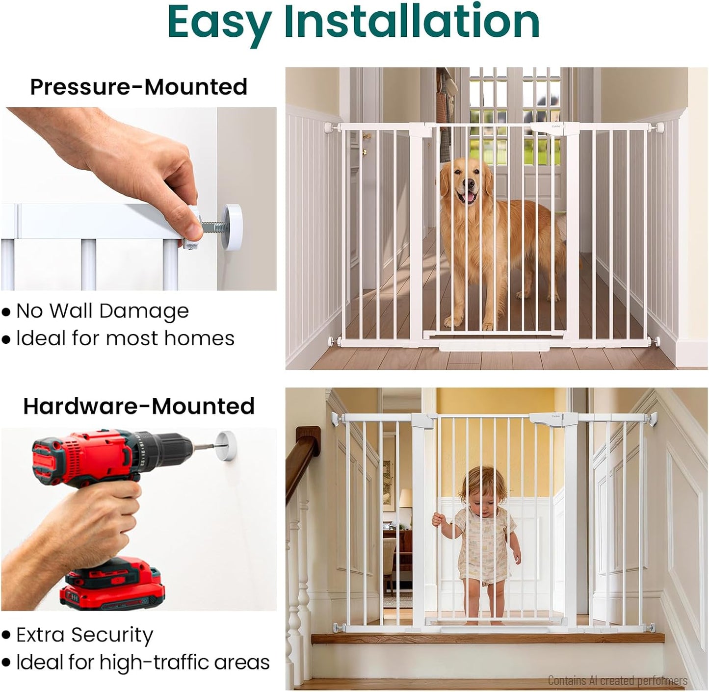 Cumbor 30-46" Baby Gate for Stairs, Mom's Choice Awards Winner-Auto Close Dog Gate for The House, Gifts for Mom, Easy Install Pressure Mounted Pet Gates for Doorways, Black