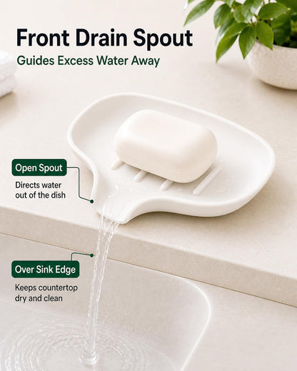 3 Pack Silicone Soap Dish with Drain, Bar Soap Holder for Shower/Bathroom, Self Draining Waterfall Soap Tray/Saver for Kitchen, Keep Soap Dry, Easy to Clean