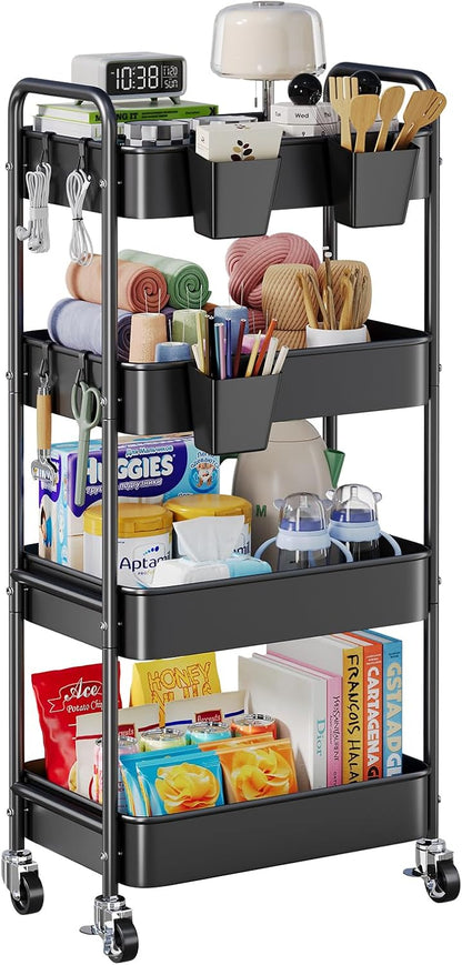2 Tier Small Rolling Cart Metal with Wheels, White Under Desk Storage Cart on Wheels, Short Utility Roller Caddy Carts Organizer for Art,Craft,Pantry,Bathroom, Two Tiered Shelf Trolley,22 Inches Tall