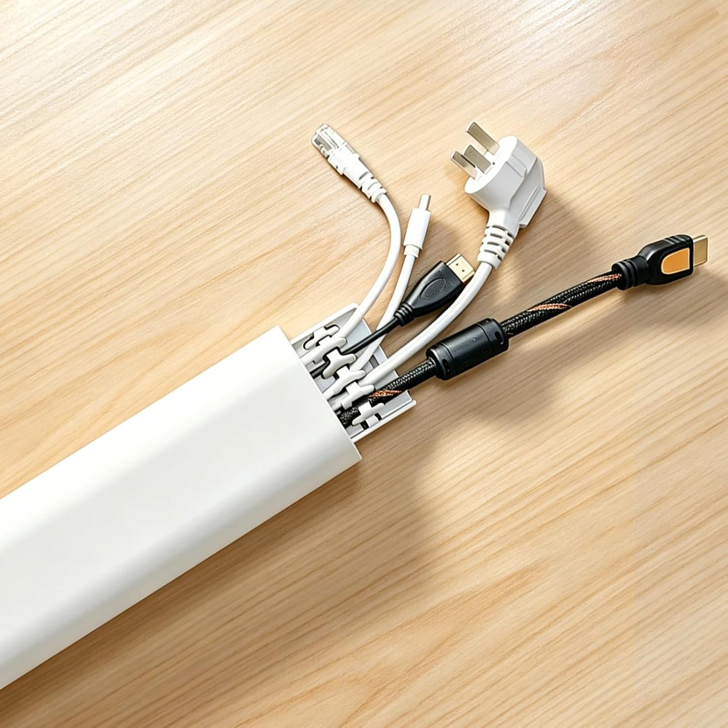 Cable Management Raceway Self Adhesive 30CM, Wall Cord Clip Concealer Channel, Wire Cover Hider for Home Office Desk TV PC(White, 2 Pack)