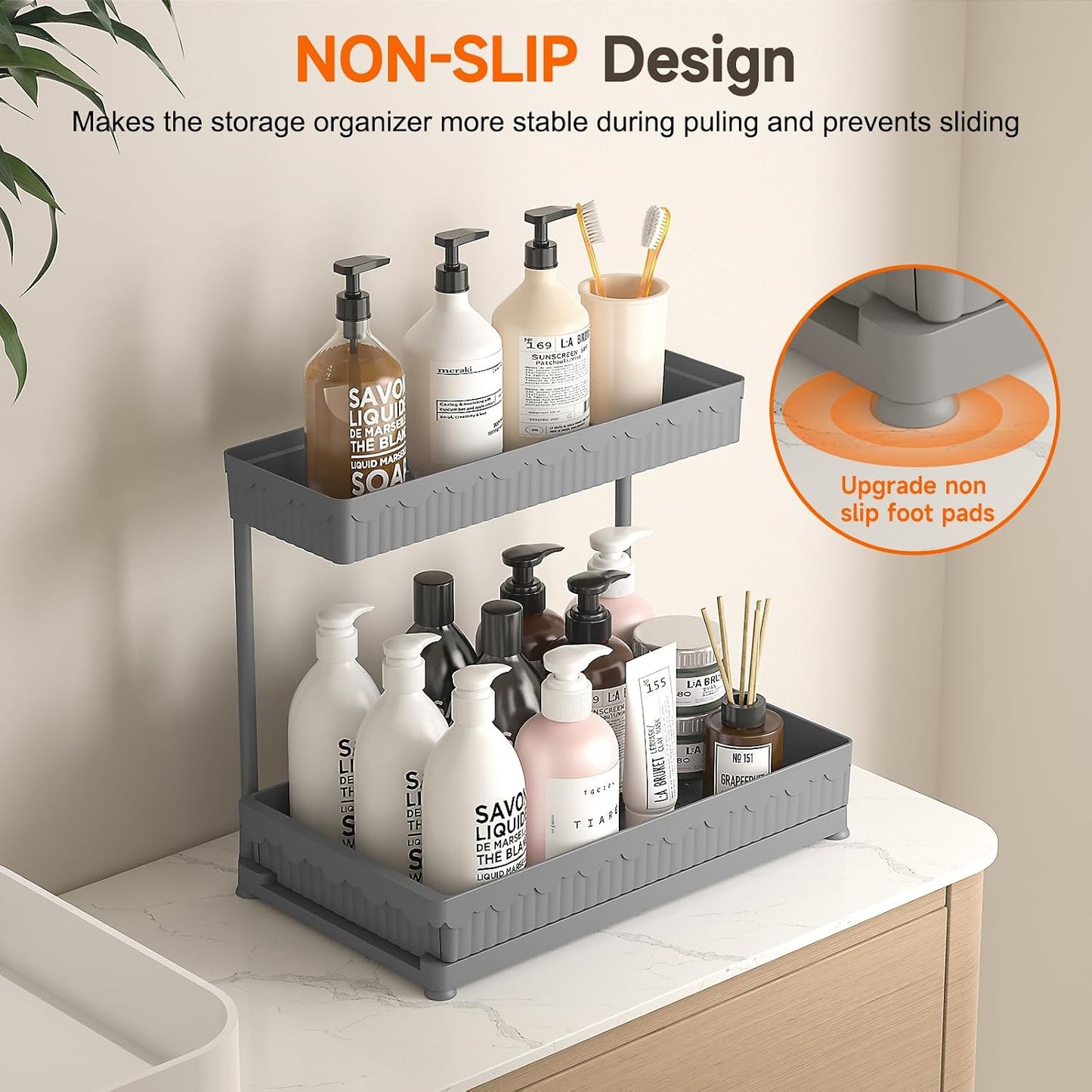 Sevenblue 3 Pack Multi-Purpose Pull-Out Storage Organizers, 2-Tier L-Shaped Under Sink/Cabinet Organizers and Storage for Bathroom & Kitchen, (Black, 12.85 Inches)