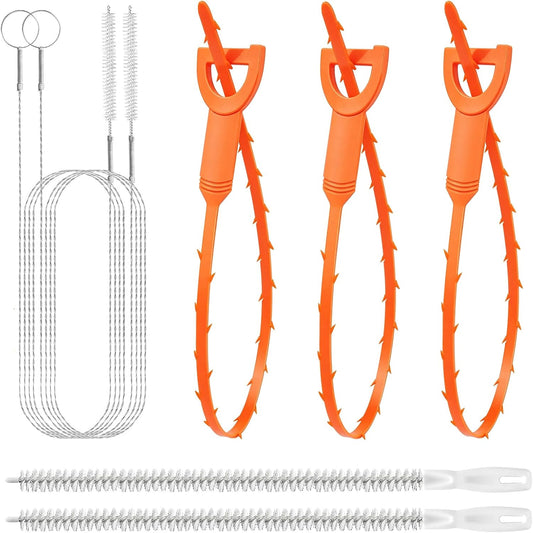 Simple Drain Clog Remover Snake Tool 7 Set—Multi-tooth Clog Remover for Hair and Debris,Flexible Cleaning Brush,Long Sink Drain Brush for Bathtub,Fish Tank,Sewer,Kitchen Sink,Drainage Pipe