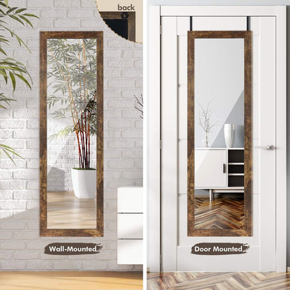 ikkle Wooden Full Length Door Mirror 48" x 14", Rustic Frame | Over The Door Mirror & Wall Mounted Hanging Mirror for Bedroom, Bathroom, Living Room, Dorm Room