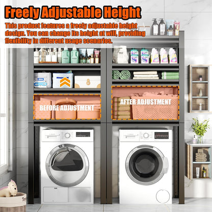 Over Washer and Dryer Shelves, Laundry Room Shelves Adjustable Metal Heavy Duty Freestanding Storage Shelves, Washing Machine Rack for Organization and Storage, Black (Black, 63''H*35.43''W*11.81''D)