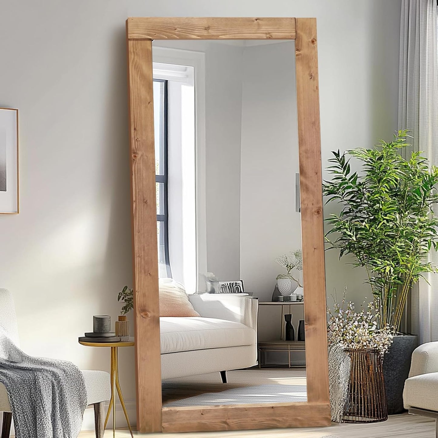 Solid Wood Full Length Mirror - 65"x22" Arched Floor Mirror, Free Standing & Wall Mounted - Elegant Design for Bedroom, Dressing Room, Hallway, Brown