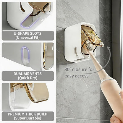 3 Pack Wall Mounted Toothbrush Holder with Lid - Adhesive No-Drill, Clear Acrylic Dust-Proof Cover, Electric Toothbrush Holder Set, Bathroom Organizer for Family Travel