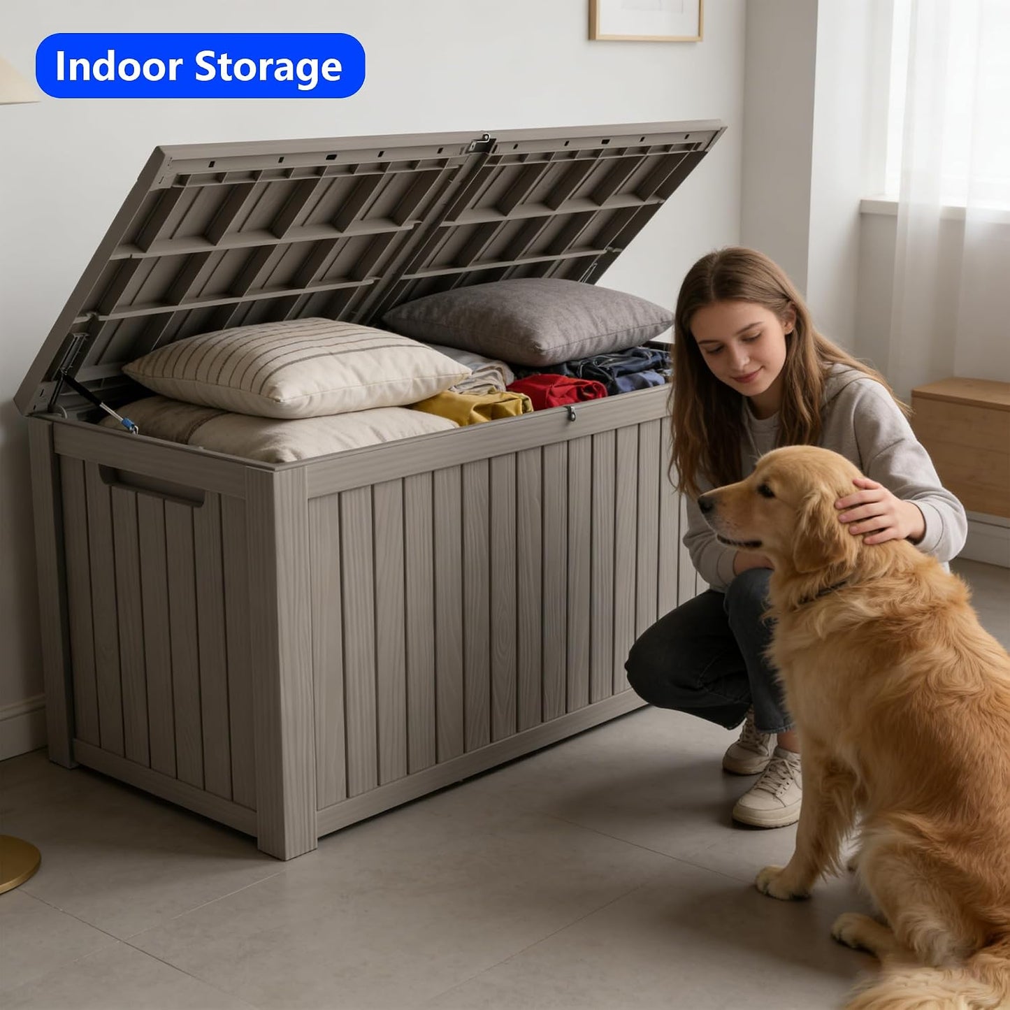 320 Gallon Outdoor Storage Box Resin Deck Box All Weather Waterproof Large Lockable Storage Container Deck Box for Patio Furniture, Garden Tools, Lockable, Black
