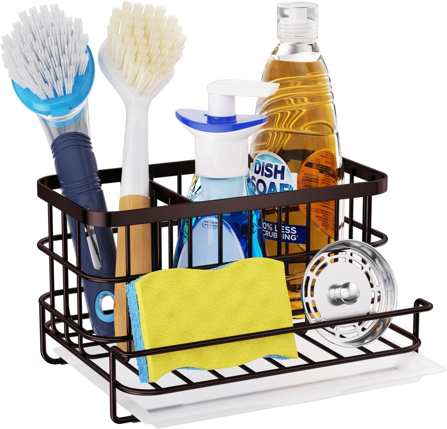 HapiRm Kitchen Sink Organizer, SUS304 Stainless Steel Rustproof Multifunctional Large Sink Caddy with Sponge Holder and Drain Tray for Kitchen Countertop (Silver)