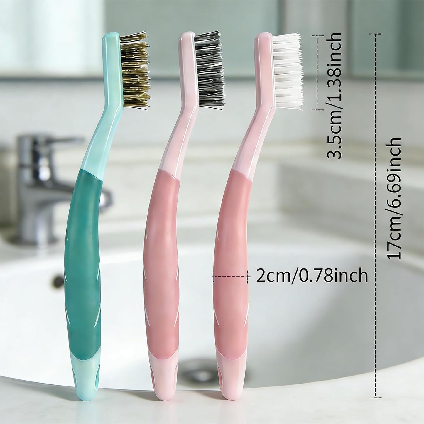 3-Pack Deep Clean Brush Set, Hard Bristle Brush & Steel Wire Scrubber for Bathroom Tiles, Grout, Kitchen Sinks, Stove Tops, Heavy Duty Cleaning Brushes with Comfort Grip, 2 Pink & 1 Green Brushes