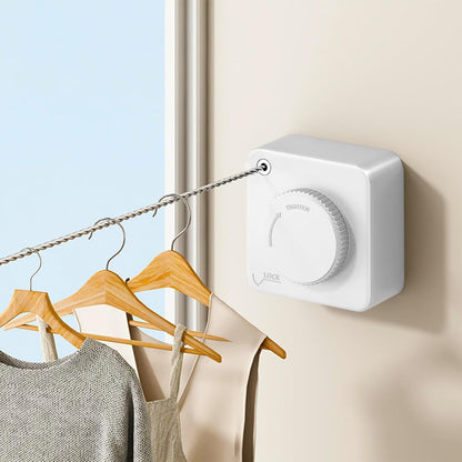Retractable Clothesline Indoor & Outdoor, 16.2Ft Non-Sagging Stainless Steel Laundry Line with Wall Mounted Heavy Duty Design, Space-Saving Drying Rack for Bathroom, Balcony(1, White)