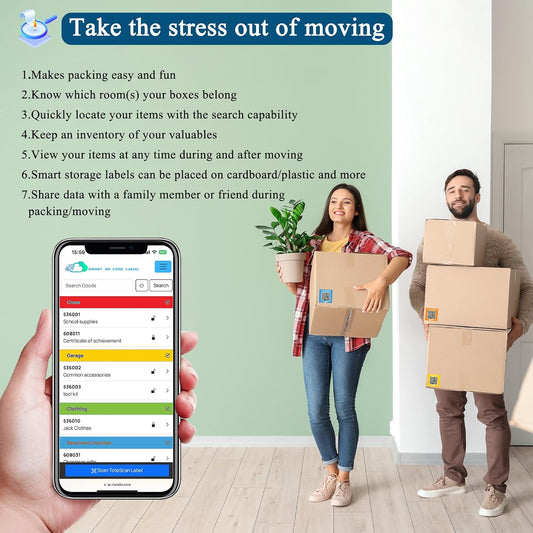 Smart QR Code Labels for Storage, Color Coded Scannable Stickers for Storage Bins, Moving Containers &Office Organization, Inventory Organizer.No Annual Fee, 72 Unique QR Code Stickers (2.5"x2.5")