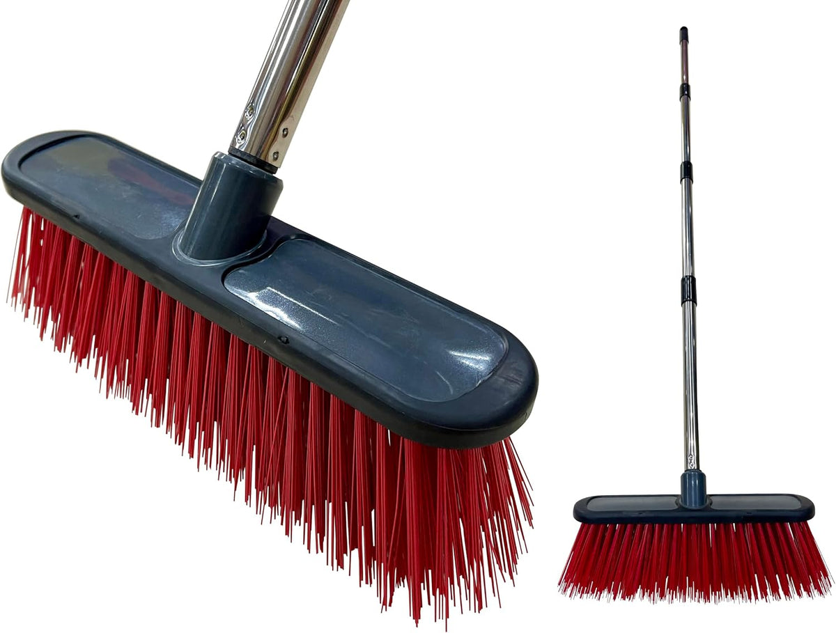 Fit for the Job Heavy Duty Outdoor Broom with Stiff Synthetic Bristles for Garden, Patio, Driveways, Concrete, Paving, Decking and Tarmac with Durable 4-Part Aluminium Handle - Ideal for Wet Debris
