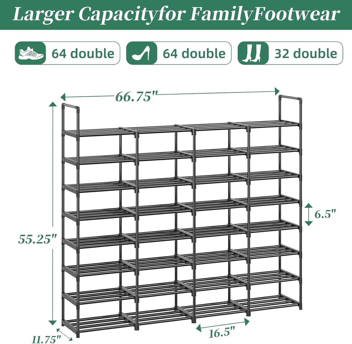 Simple Trending Tall Shoe Rack Storage Holds 40 Pairs, 10 Tier Shoe Organizer Shelf Large Capacity for Entryway Closet, Black