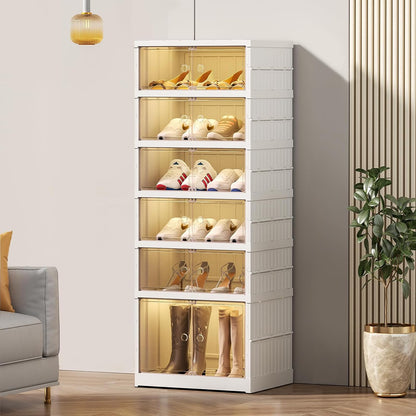SYNCVIBE Shoe Rack Organizer for Closet Entryway Foldable Sneaker Storage Shoe, Collapsible Shoe Cabinet, Stackable Shoe Storage Cabinet with Lids for Living Room (6 Tiers 24 Pairs)