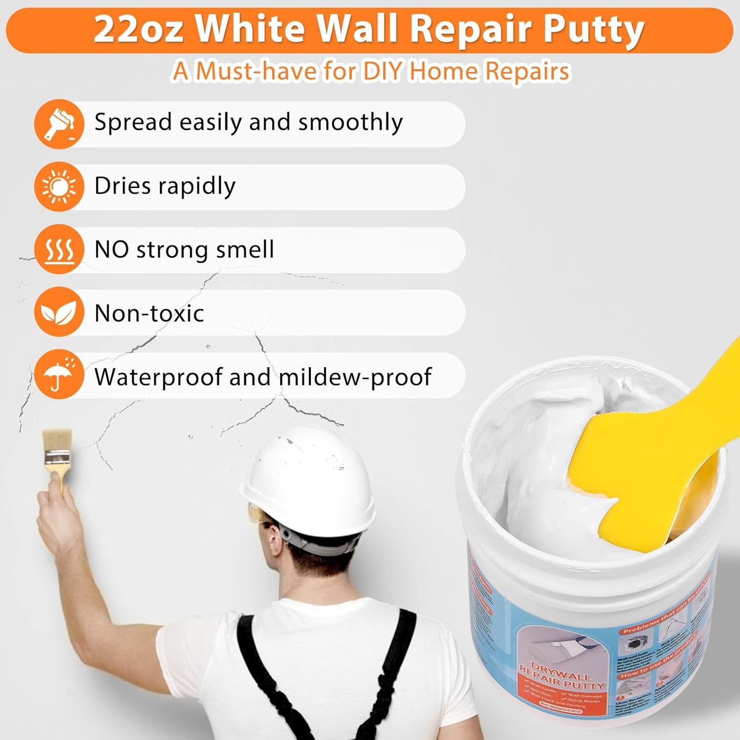Dry Wall Patch Repair Kit, 22OZ Spackle Wall Repair Paste White Putty with Scraper Mesh Tape, Drywall Hole Repair Patch Kits for Wall Surface Fill Quick & Sheetrock Ceiling Crack Damage Mending