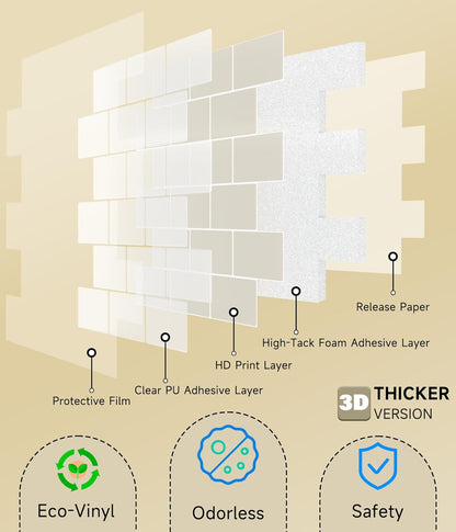 Yoillione Peel and Stick Backsplash for Kitchen: Self Adhesive Wall Tiles for Bathroom - Vinyl Thick Back Splash Tile (10, Light Coffee)