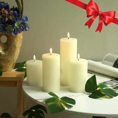 LUSHARBOR Flameless Candles, 4 Pack Battery Operated Candles with Remote, Real Wax LED Fake Candles with Timer Flickering for Christmas Wedding Home Party D3 H 5" 6" 7" 9" White