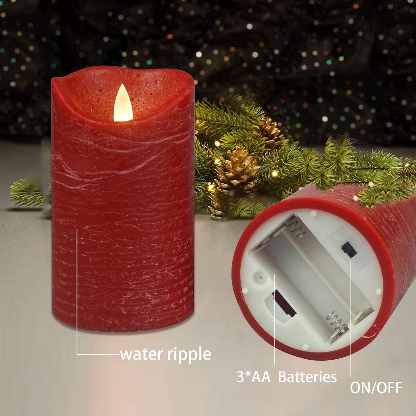 Battery Operated Flameless Candles with Remote Timer Real Wax Realistic Bright Flicker Flickering Electric Electronic LED Pillar Lights Home Wedding Party Decorations Set of 3 Rustic Texture Gray Grey