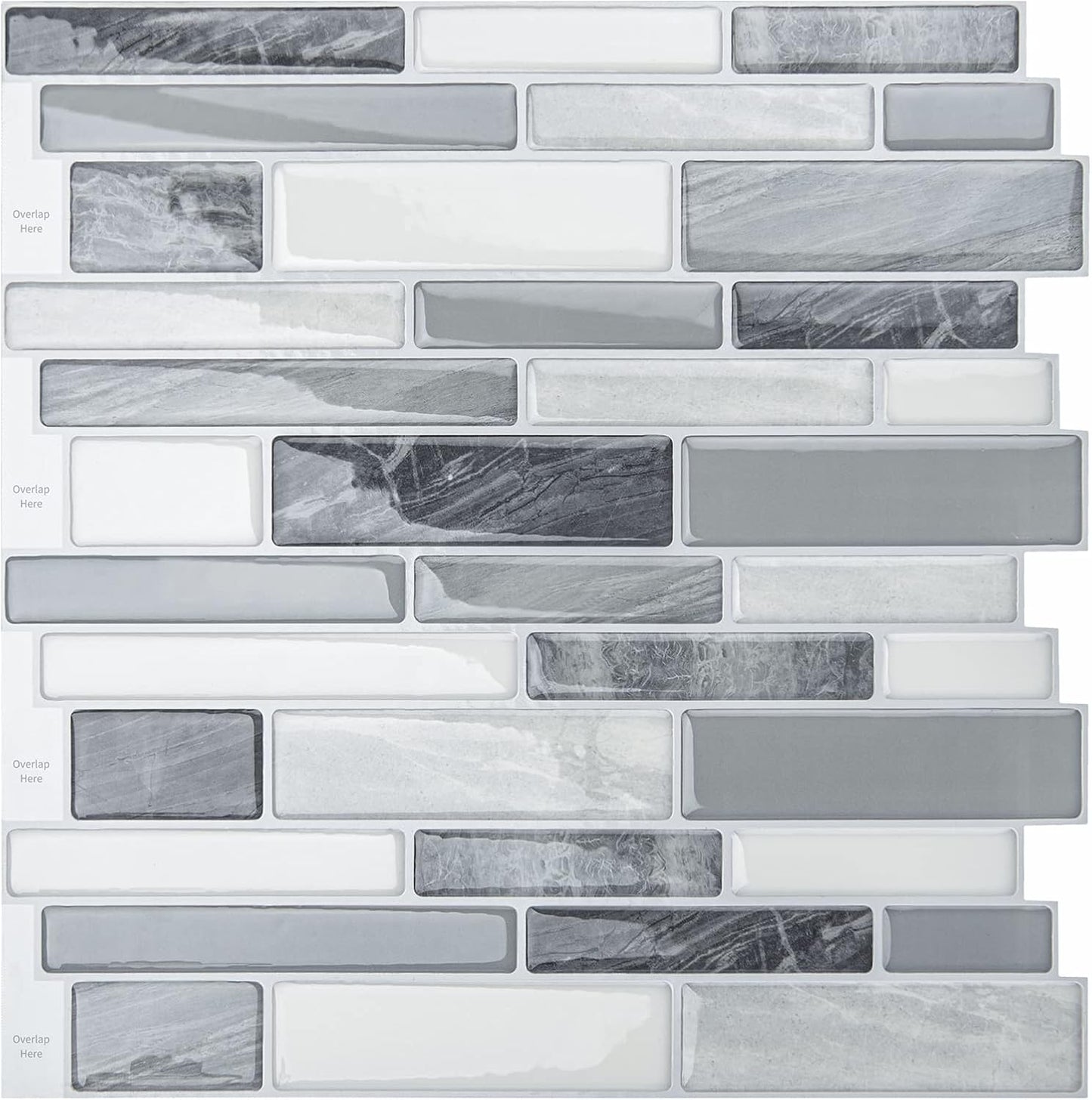 LONGKING Self-Adhesive Kitchen Backsplash, Marble Look Decorative Tiles (10 Tiles)