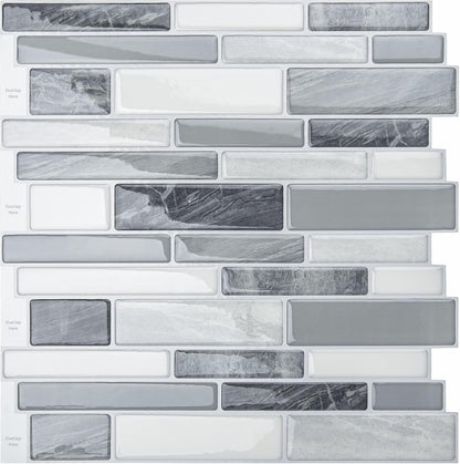 LONGKING Self-Adhesive Kitchen Backsplash, Marble Look Decorative Tiles (10 Tiles)