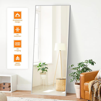 TRAHOME Full Length Floor Mirror 56"x15", Standing Mirror with Aluminum Frame, Large Body Mirror for Bedroom, Living Room and Bathroom, Black