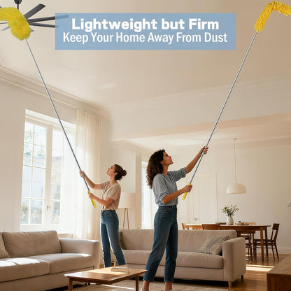 Dymoll Cobweb Duster with Extension Pole, 110" Microfiber Feather Duster Kit with Bendable Washable Heads, Spider Web Brush, Dusters for Cleaning Ceiling Fan, High Ceiling, Blinds, Furniture,2Pcs