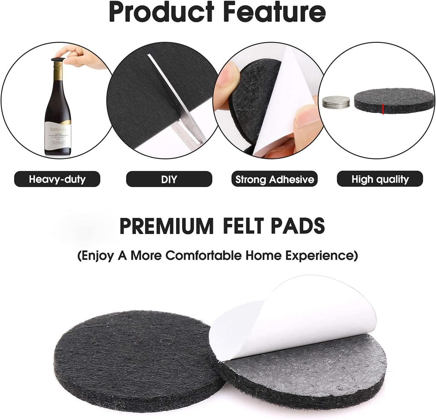 Yelanon Felt Furniture Pads for Hardwood Floors -36 Pcs 2" Premium Floor Protectors for Furniture, Felt Pads for Chair Legs, Black