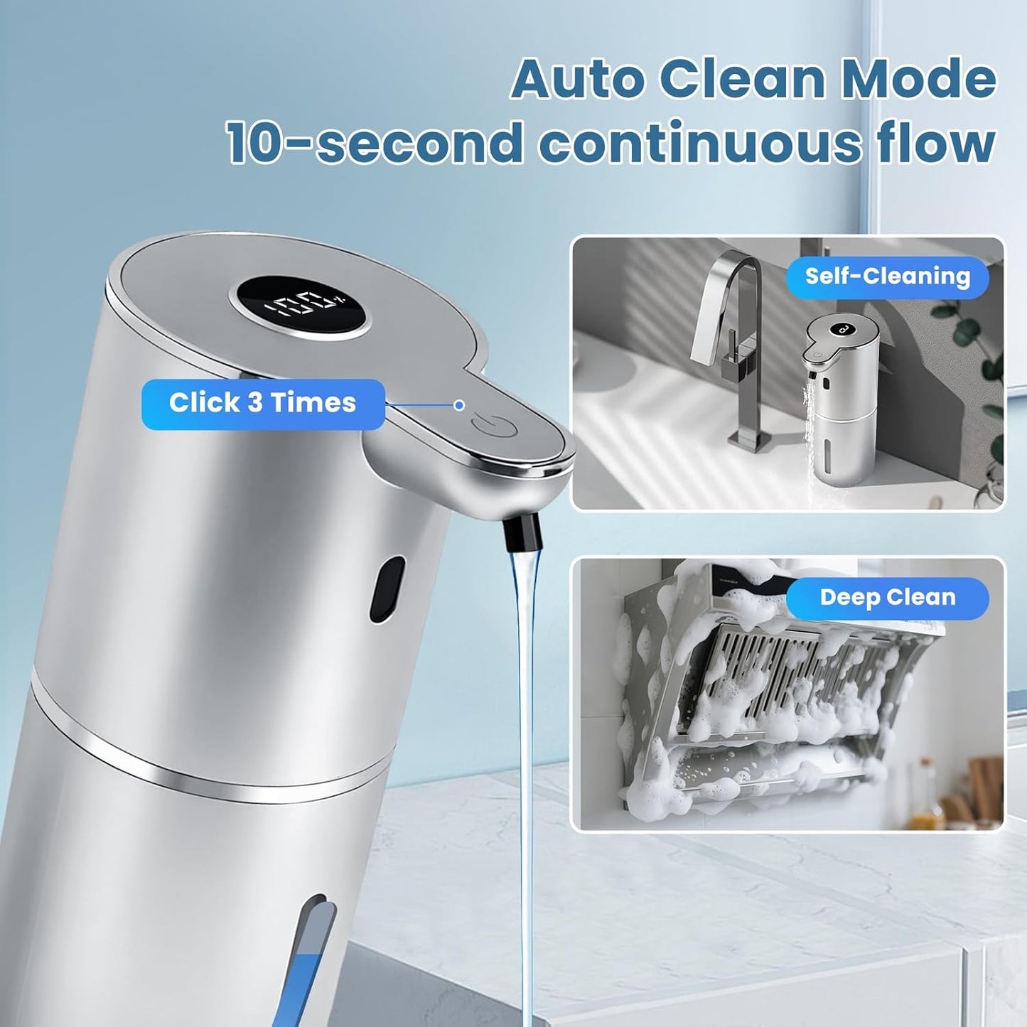 Automatic Soap Dispenser, Touchless Liquid Soap Dispensers, USB Rechargeable, 6-Level Adjustable Volume Control, 12.8oz/380ml, Wall Mount for Kitchen, Bathroom, Free Stickers (Gold)