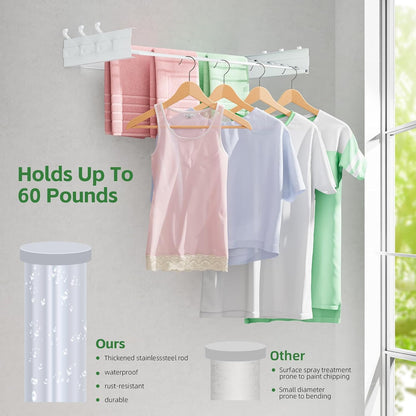 Foldable Wall Mounted Space-Saving Drying Rack, 23.5 In Rustproof Stainless Steel Laundry Hanger with 50 Lbs Heavy Duty Reinforced Rods for Wet Towels & Heavy Clothes, Fits Apartment Bathroom RV,White