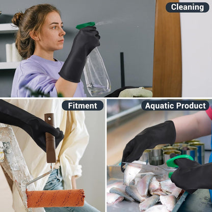 Black Rubber Gloves Extra Large, 22" Long Chemical Resistant Gloves, Waterproof Reusable Dishwashing Household Cleaning Safety Work Heavy Duty Industrial Rubber Glove, 1 Pair XXL