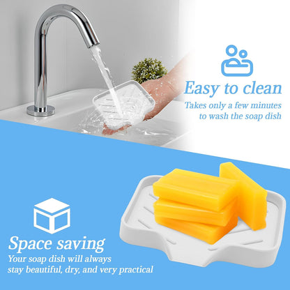 BokWin Silica Gel Soap Dish with Drain, Grey, 4.8x3.5 Inch | 1 Pack, Self Draining Soap Tray, For Shower, Bathroom and Kitchen, Sink Organizer, Bar Soap Holder