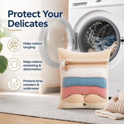 3-piece set extra-large 20×23.6 inch durable organic cotton mesh laundry bags, with sturdy zippers and breathable mesh, perfect for delicate items like underwear, clothes, pants, and socks.