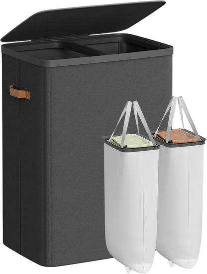 SONGMICS Laundry Basket, 50.2 Gal. Laundry Hamper, 3 Compartments, Easy Assembly, with Lid and Handles, Removable Liners, 25.2 x 15.7 x 29.5 Inches, Cappuccino Beige ULCB814LH01