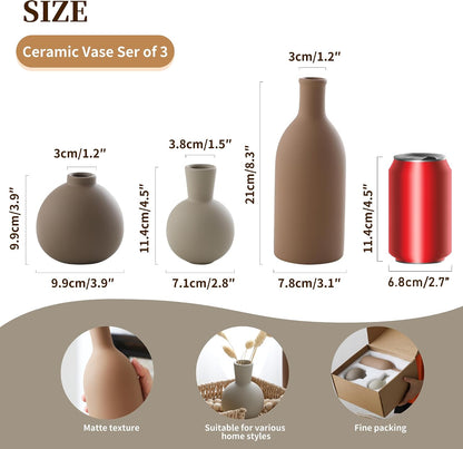 Ceramic Vase Set of 3, Decorative Vases Home Decor Modern Neutral Flower Pampass Boho Vase for Living Room, Table, Mantel, Entryway, Bookshelf, Kitchen, Bedroom, Bathroom - White