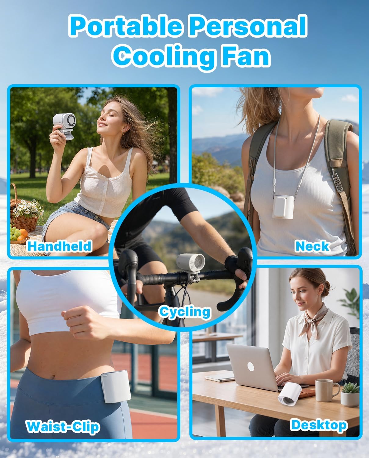 Car Clip on Cooling Fan with LED Display - 360° Rotation, 199 Speeds & Semi-Cooling Technology, 2000mah Rechargeable Personal Mini Fan, Portable Clip on Fans for Cars, Travel, Camping