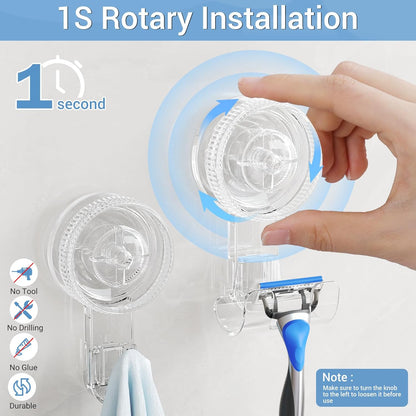 LUXEAR Suction Hooks, 2 Pack Razor Hooks Removable & Reusable Suction Shower Hook Damage-Free Powerful Suction Hanger for Towel Bathrobe Loofah Bathroom Kitchen Storage Hooks Weather Hanger Hook