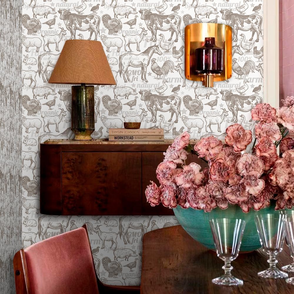 MuralPeel White/Pink/Gold Floral Garden Black Blue Flowers Vintage Peel and Stick Wallpaper Self Adhesive Removable Easy Peel Off Contact Paper Stick on Wall Paper for Bedroom Cabinet Renter Friendly