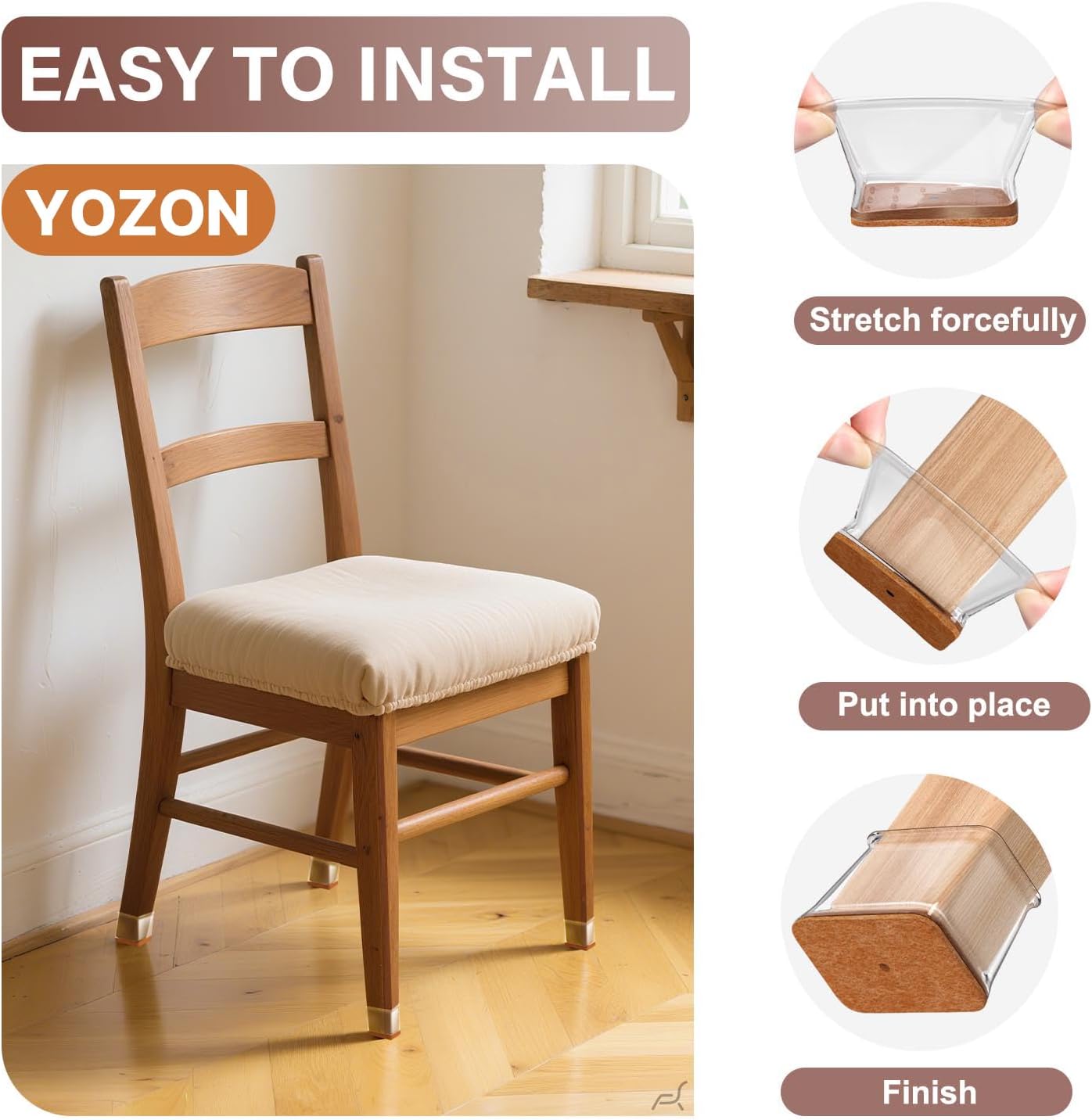 YOZON Chair Leg Floor Protectors Felt Furniture Pads Silicone Caps | Chair Leg Protectors for Hardwood Floors 32 Pack Anti-Scratch Reduce Noise Clear Round Medium Fit 3/4" to 1-3/16" (19-30mm)