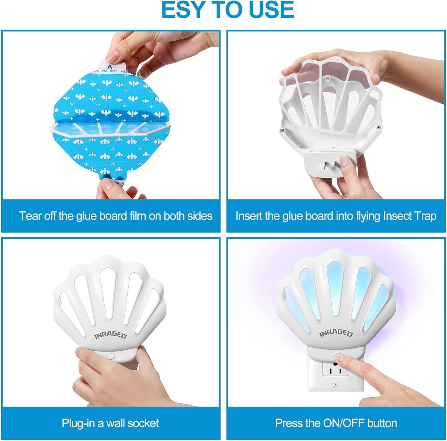 Gnat Traps for House Indoor HU002 Plug-in Fly Trap Indoor, Electric Gnat Killer Indoor Catcher Flying Insect Trap with Night Light UV Attractant Catcher for Bedroom, Kitchen, Office (1 Pack, White)