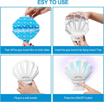 Gnat Traps for House Indoor HU002 Plug-in Fly Trap Indoor, Electric Gnat Killer Indoor Catcher Flying Insect Trap with Night Light UV Attractant Catcher for Bedroom, Kitchen, Office (1 Pack, White)