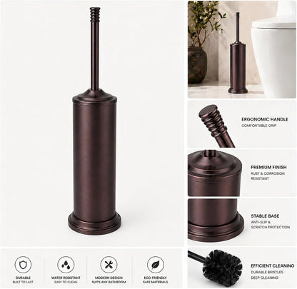 Nickel Toilet Brush and Holder Set，Extra Long Handled Toilet Bowl Brush and Holder，Stainless Steel Heavy Duty Toilet Brush for Bathroom,Deep Cleaning Modern Toilet Cleaner Slip Base