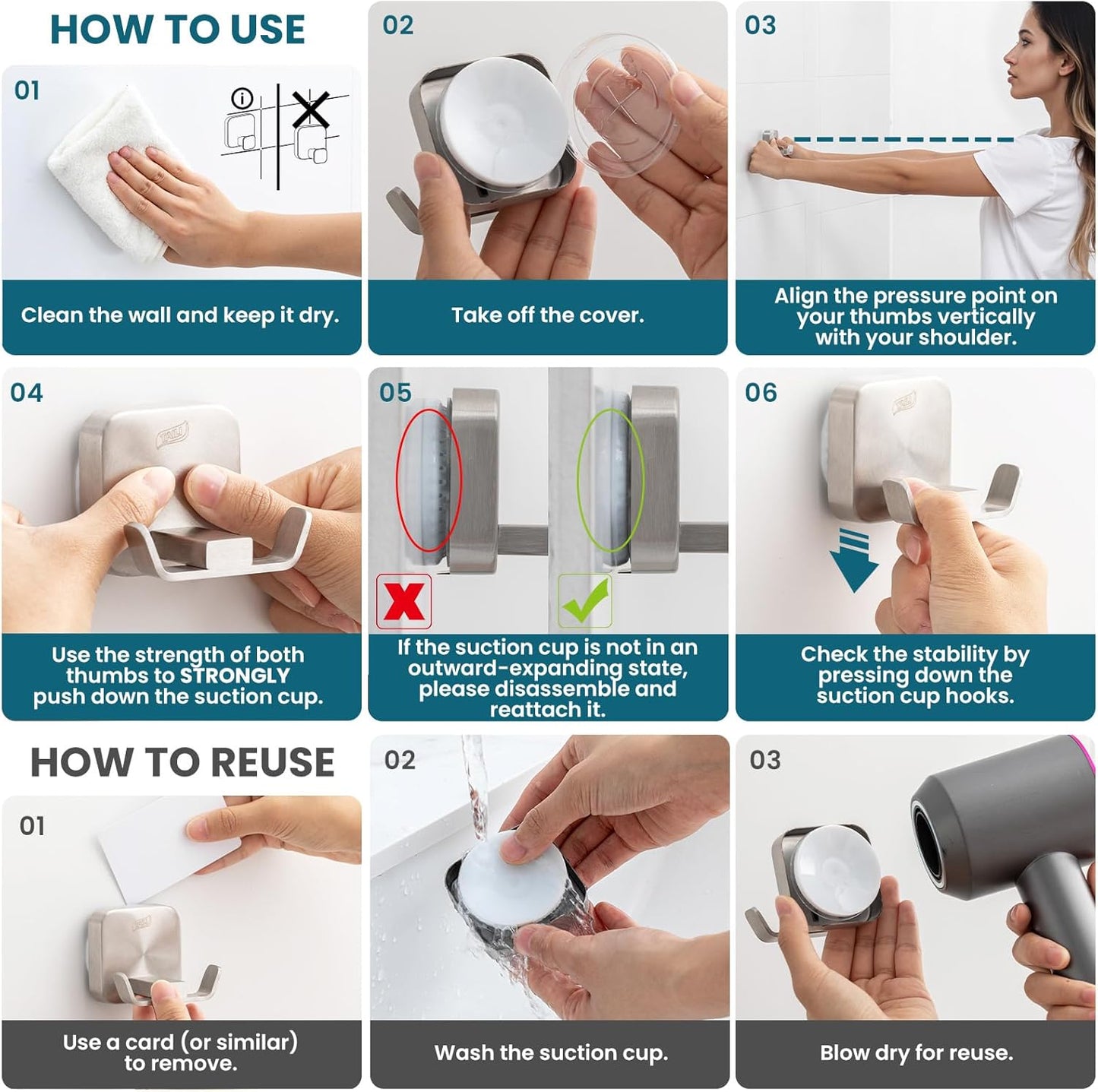 TAILI Suction Cup Razor Holder in Shower 2 Pack, Towel, Loofah, Shaver Holder for Bathroom Wall, Powerful Suction Cup Shower Hooks, Easy to Install and Reuse, White