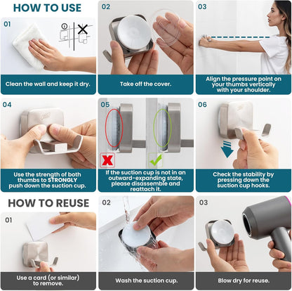 TAILI Suction Cup Razor Holder in Shower 2 Pack, Towel, Loofah, Shaver Holder for Bathroom Wall, Powerful Suction Cup Shower Hooks, Easy to Install and Reuse, White
