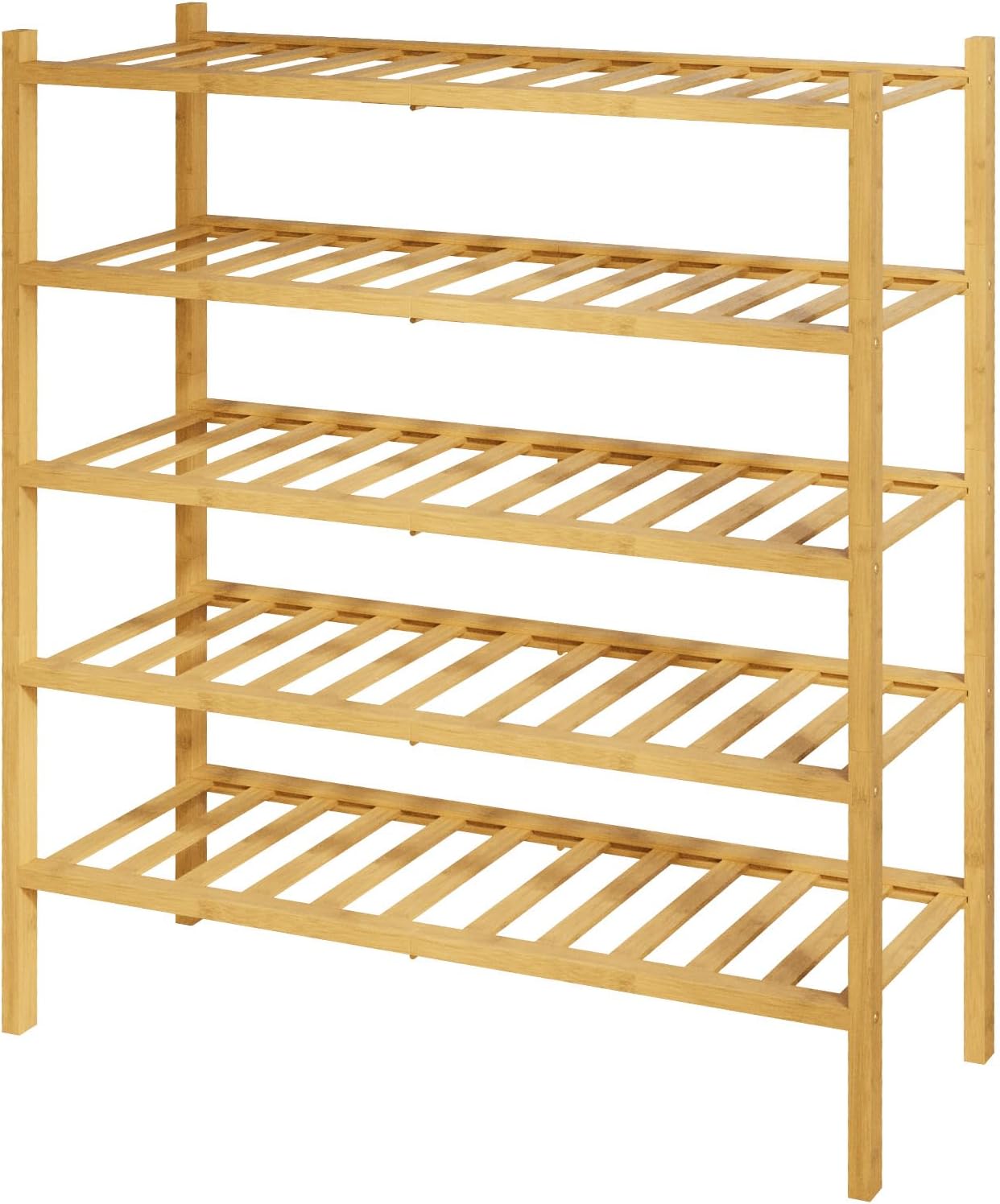 Kitsure Bamboo Wooden Shoe Rack for Closet - Stackable Shoe Organizer with Modular Structure, Space-Saving Shoe Shelf for Entryway, Living Room, Bedroom, 26.8" x 11" x 18.9", Natural