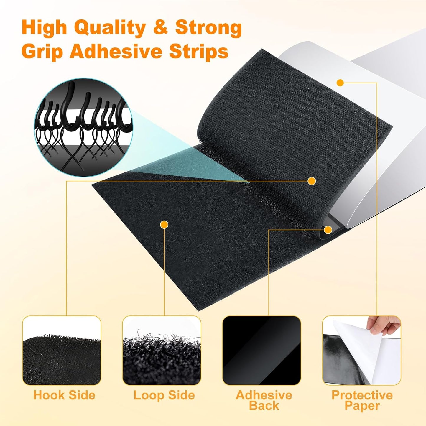 41Ft x 1 Inch Self Adhesive Strips, Heavy Duty Strong Back Sticky Fastening Tape,Nylon Fabric Fastener Mounting Tapes for Sewing, Crafting,DIY- Indoor or Outdoor Use (White)