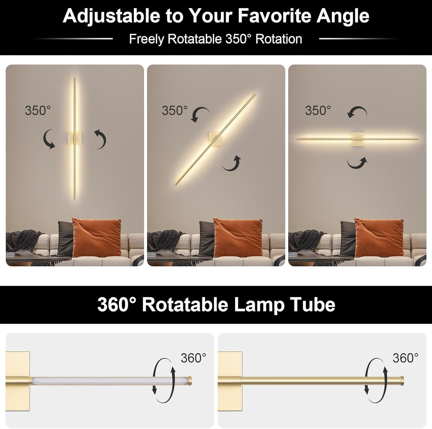 Battery Operated Wall Sconce Set of Two with Remote Control, 3000K-6000K Dimmable Black Wall Lights, Timable LED Wireless Wall Sconces, 350° Ratate for Bathroom, Living Room, Hallway 29.1 Inch