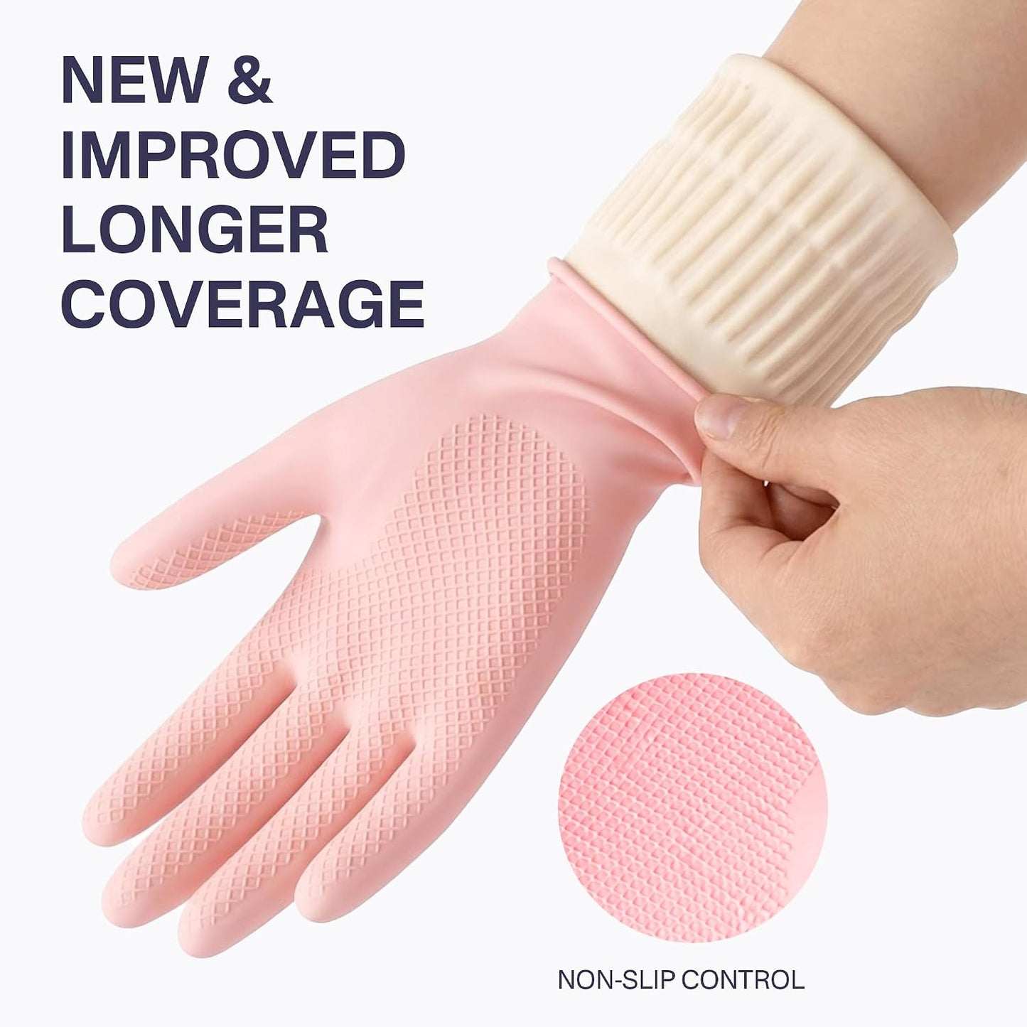 Rubber Dishwashing Gloves, Reusable Cleaning Dish Gloves for Kitchen, Long Cuff for Washing Dishes