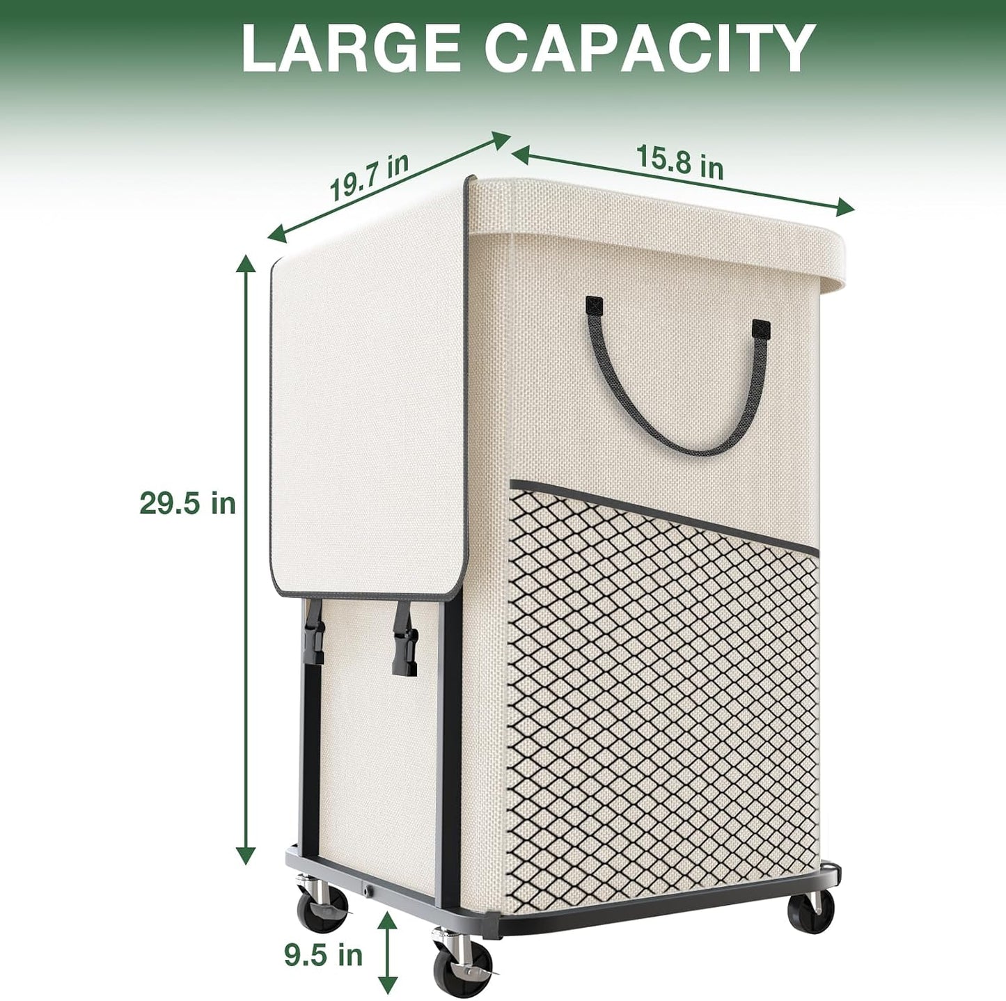 60 Gal(230L) Laundry Basket with Lid, Rolling Laundry Hamper with Wheels, Dirty Clothes Hamper with Metal Frame and Removable Bag Design, Suitable for Laundry Room, Bedroom (Black, 3 Section 230L)